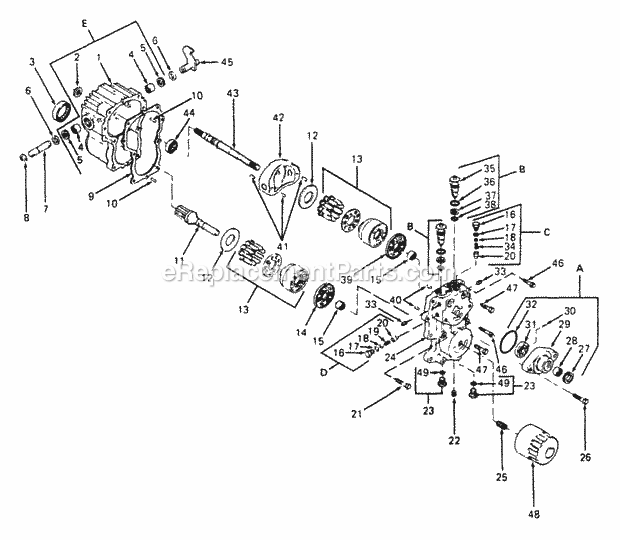 Hydrostatic Transmission Diagram and Parts List for 2086 880001-899000, 14A-735-100, 146-735-100 Cub Cadet Lawn Tractor